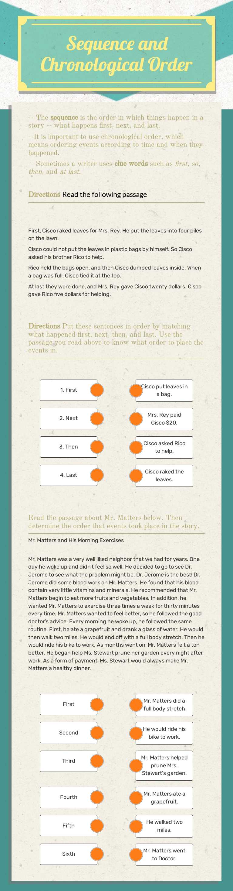 Sequence and Chronological Order worksheet preview image
