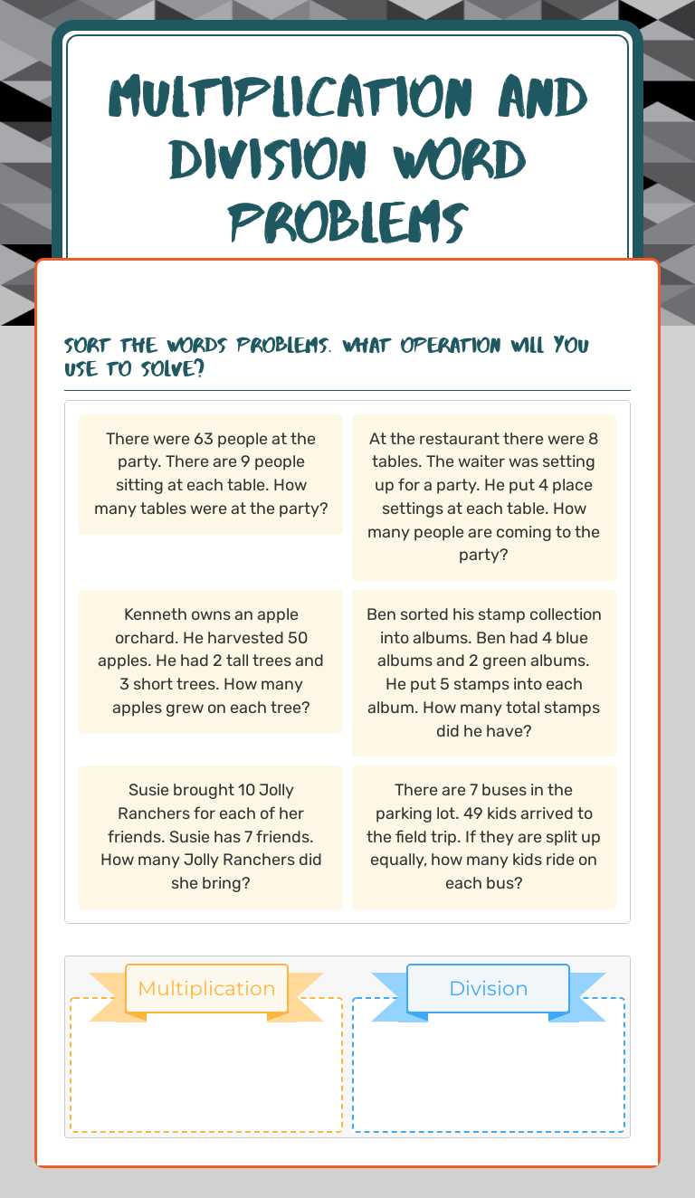 Multiplication and Division Word problems Grade 3 worksheet preview