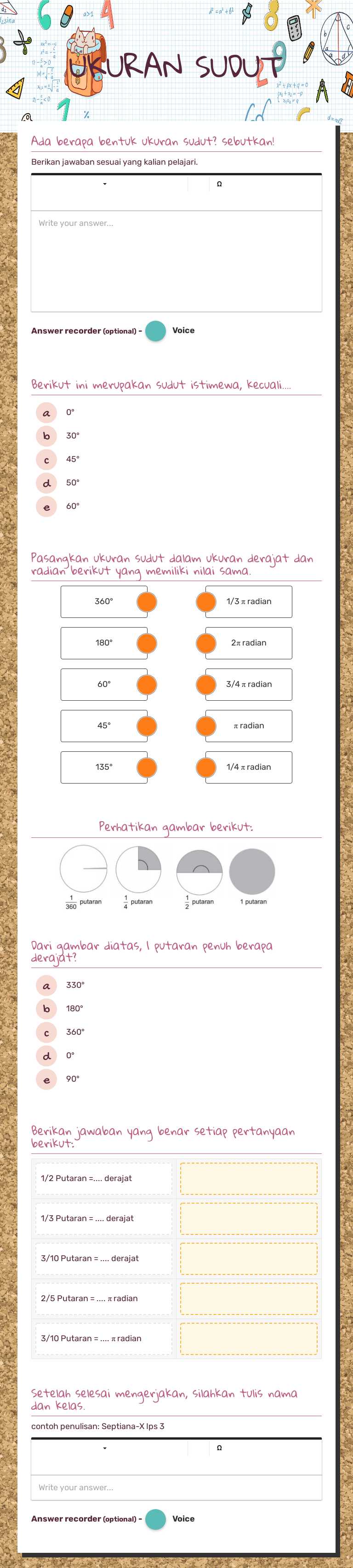UKURAN SUDUT worksheet preview image
