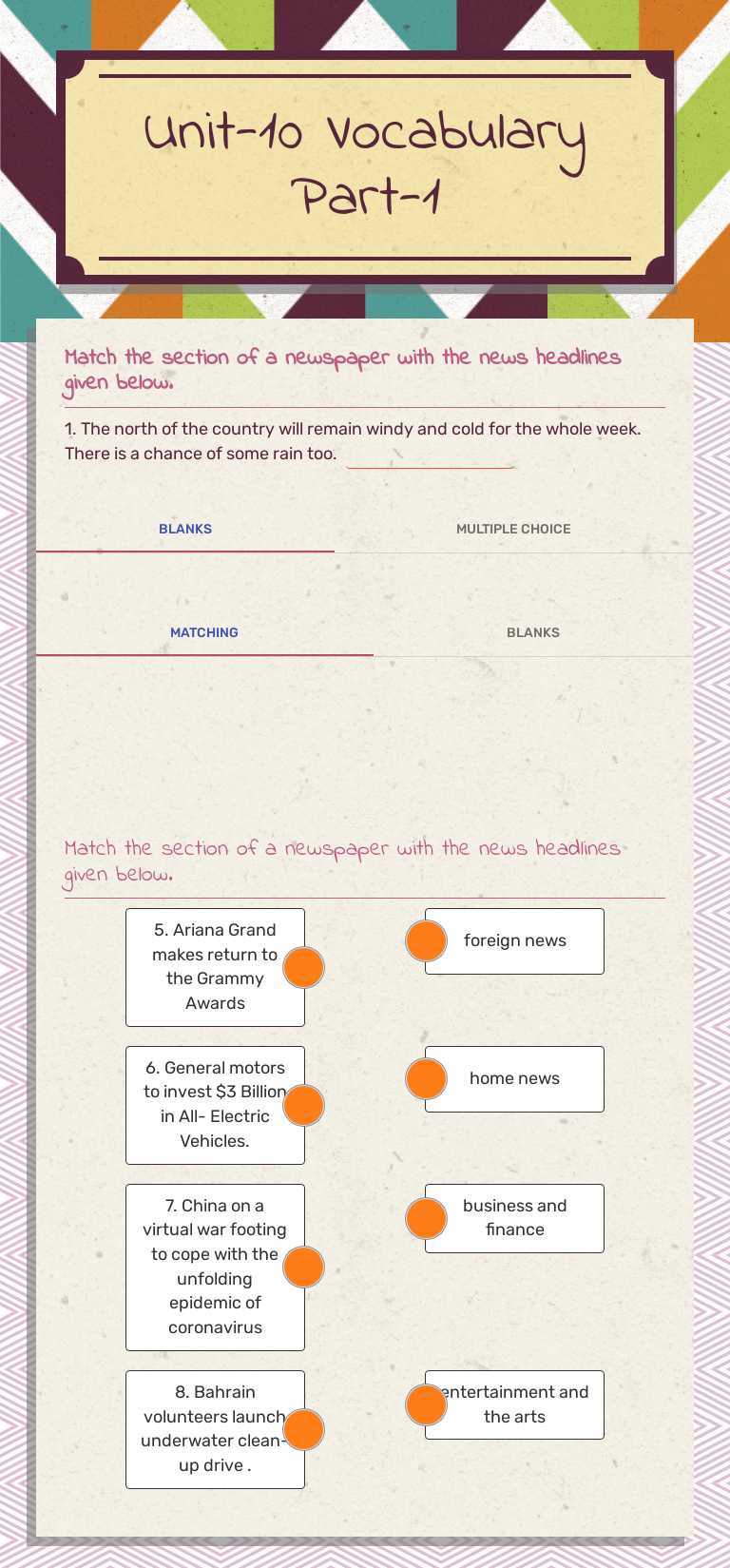 Unit-10        Vocabulary Part-1 worksheet preview image