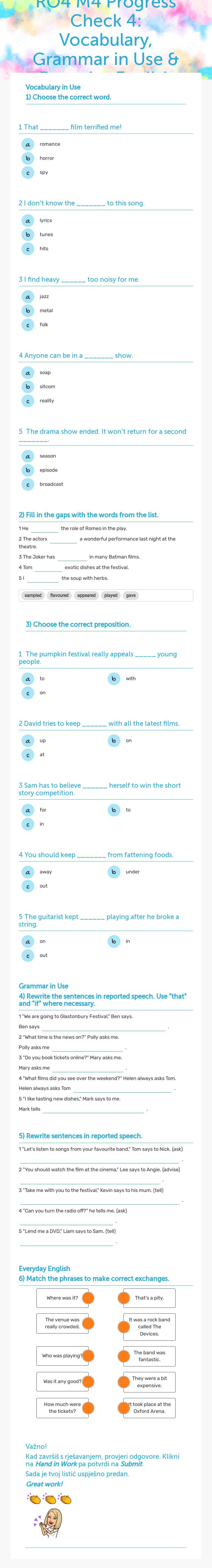 RO4 M4 Progress Check 4: Vocabulary, Grammar in Use & Everyday English worksheet preview image