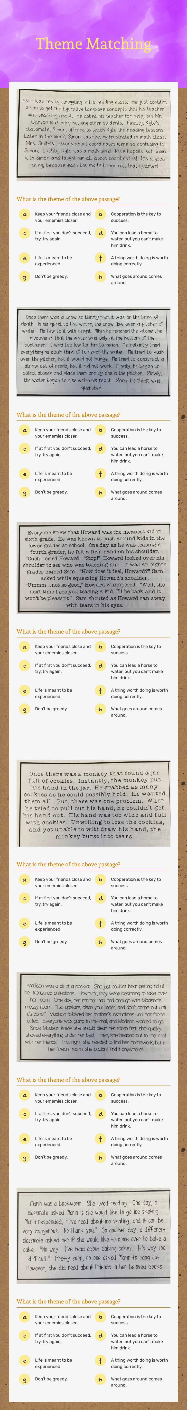 Theme Matching worksheet preview image