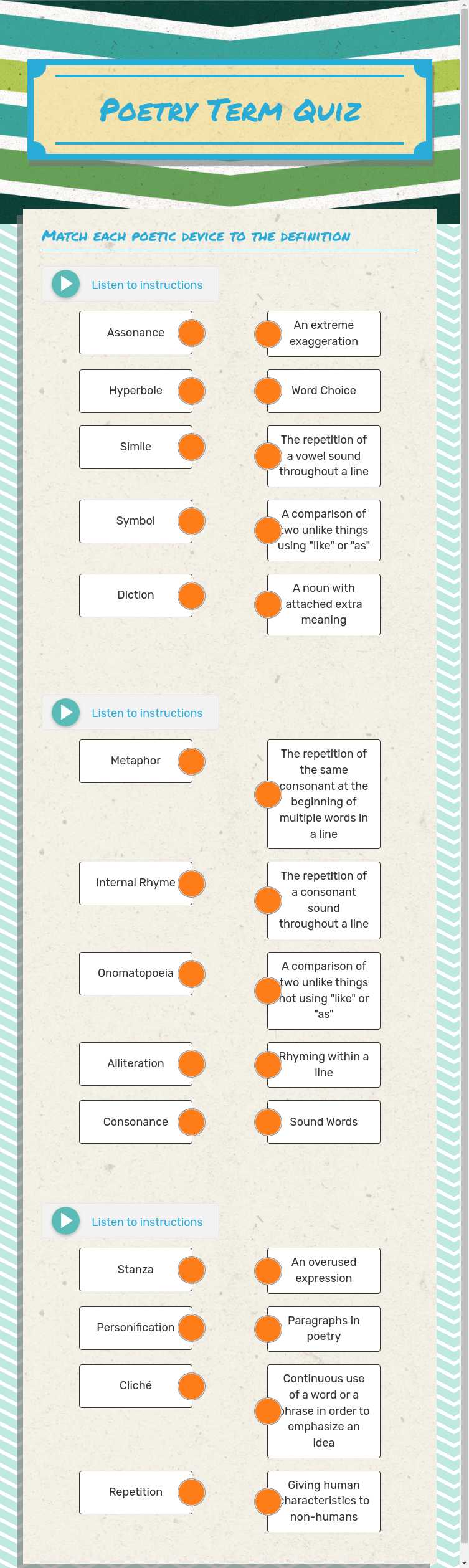 Poetry Term Quiz worksheet preview image