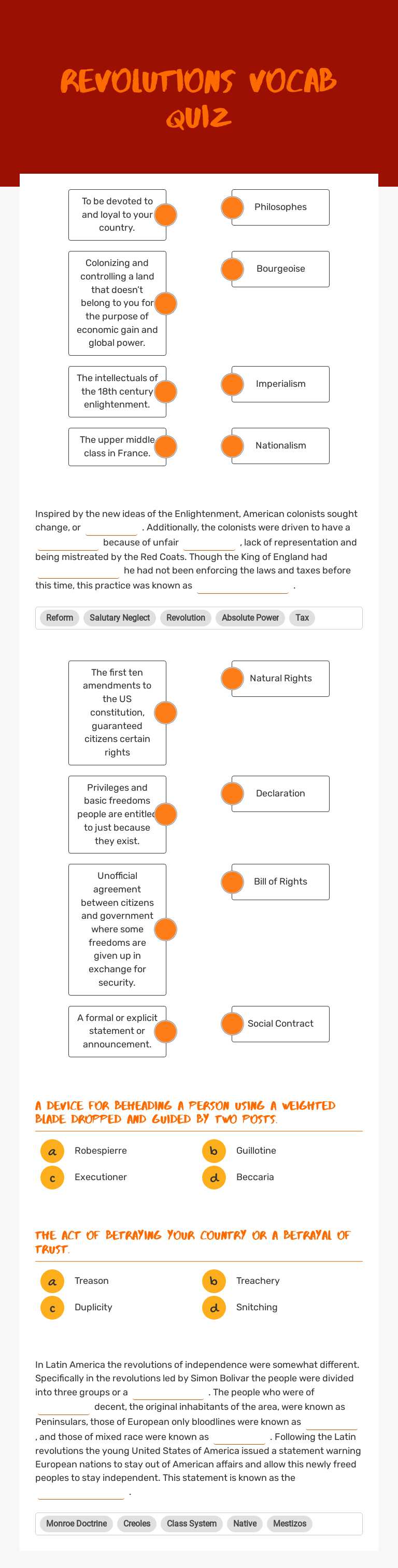 revolutions Vocab Quiz worksheet preview image