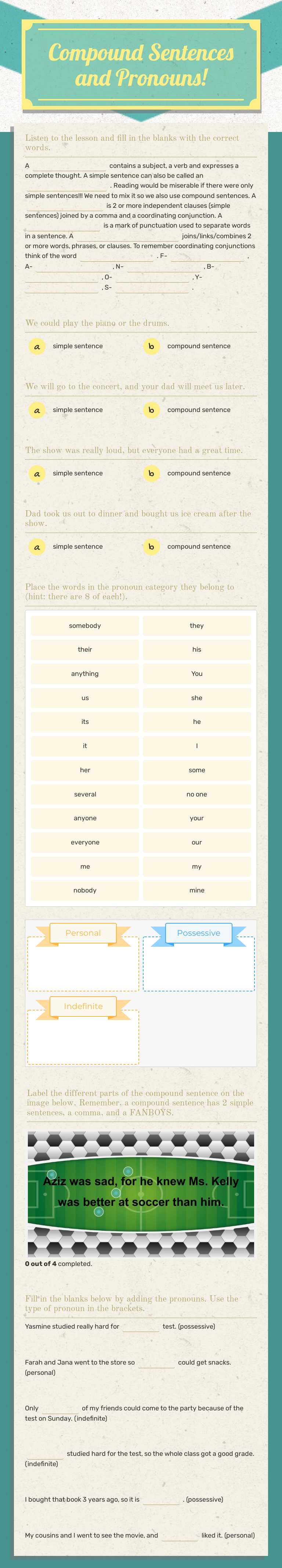 Compound Sentences
and
Pronouns! worksheet preview image