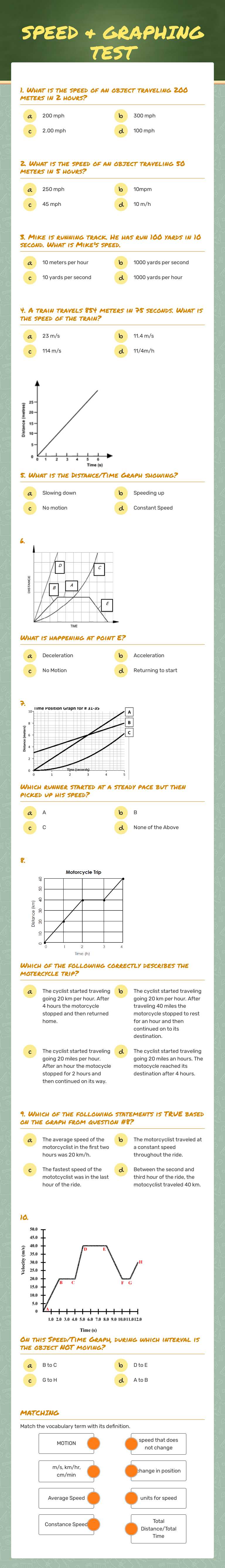 SPEED & GRAPHING TEST worksheet preview image