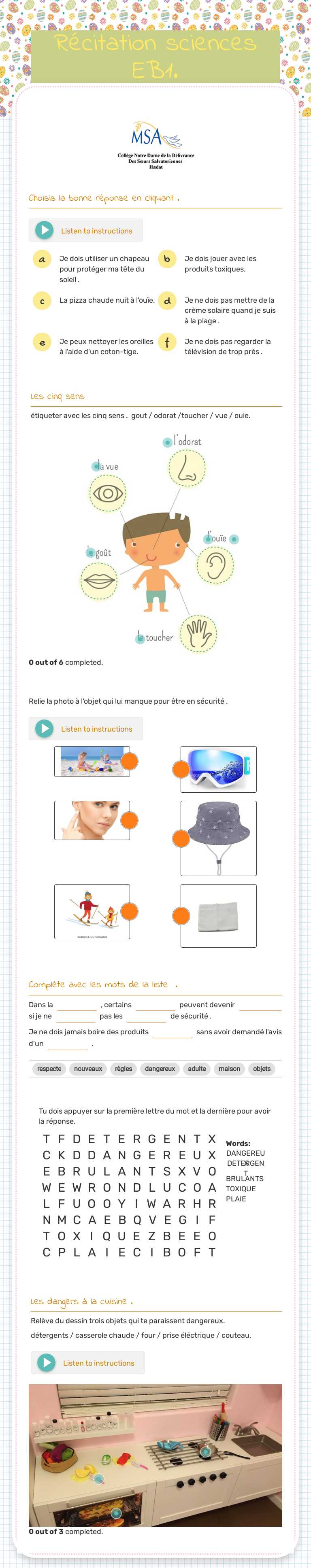 Récitation sciences EB1. worksheet preview image