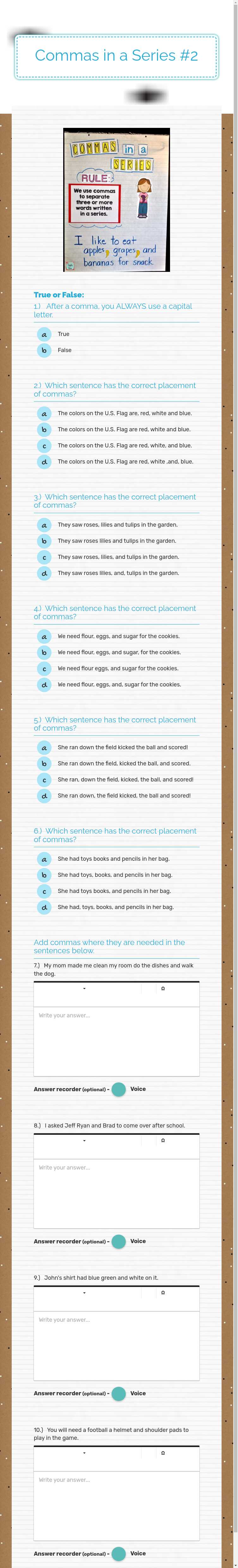 Commas in a Series #2 Grade 5 worksheet preview