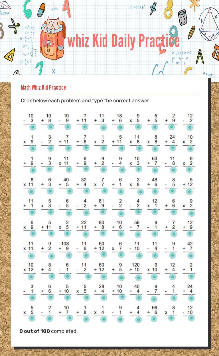 Math whiz Kid Daily Practice worksheet preview image