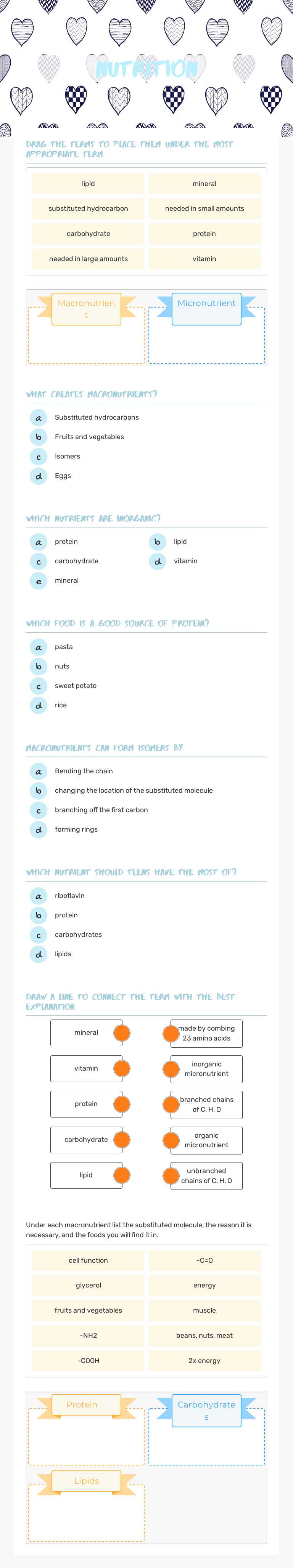Nutrition worksheet preview image