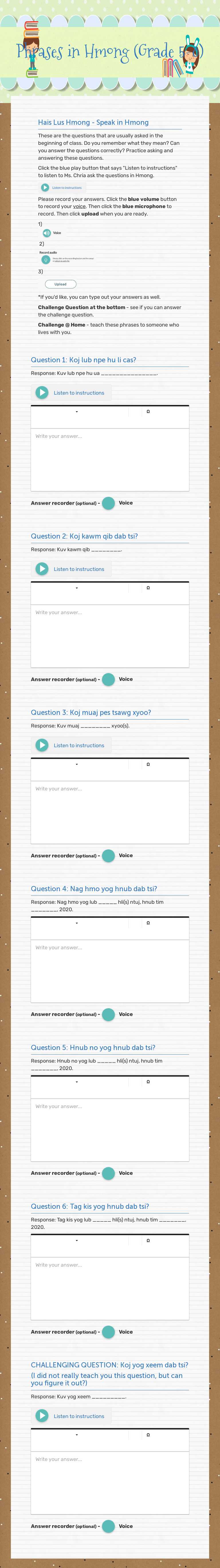 Phrases in Hmong (Grade 5-8) Grade 1 worksheet preview