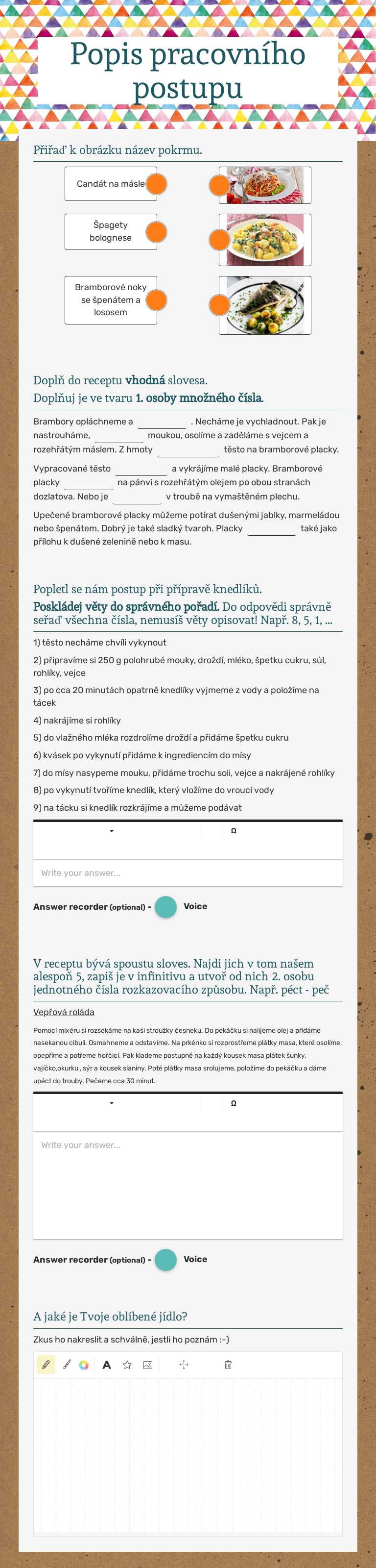 Popis  pracovního postupu Grade 4 worksheet preview