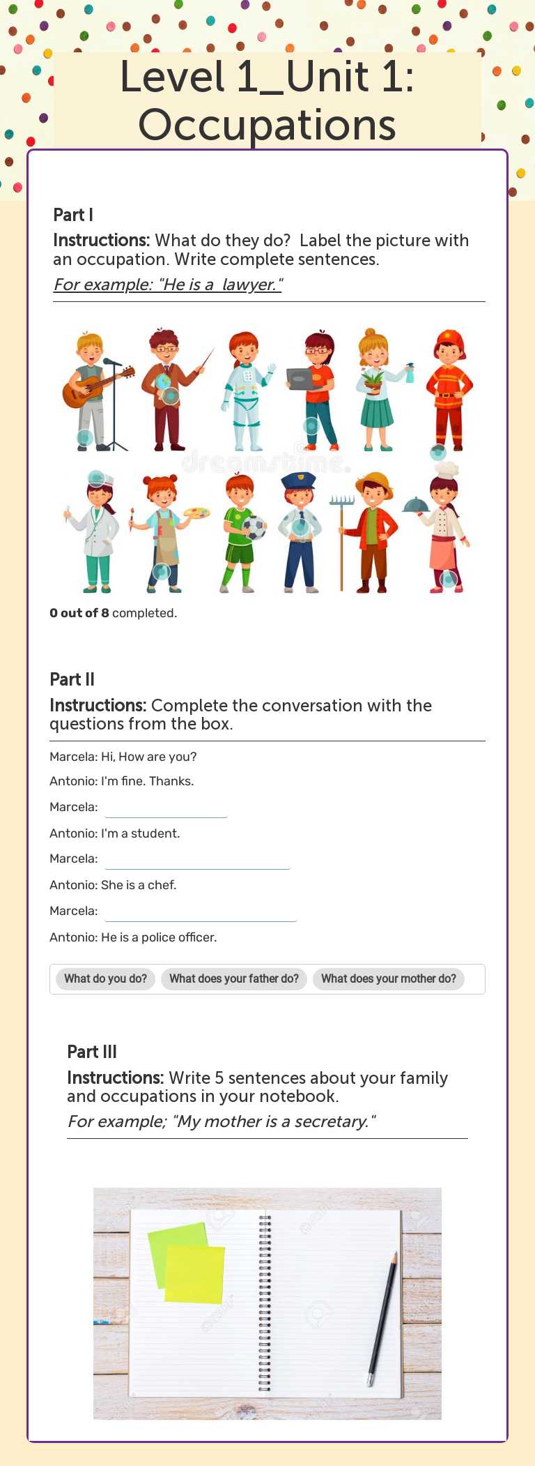 Level 1_Unit 1: Occupations Other worksheet preview
