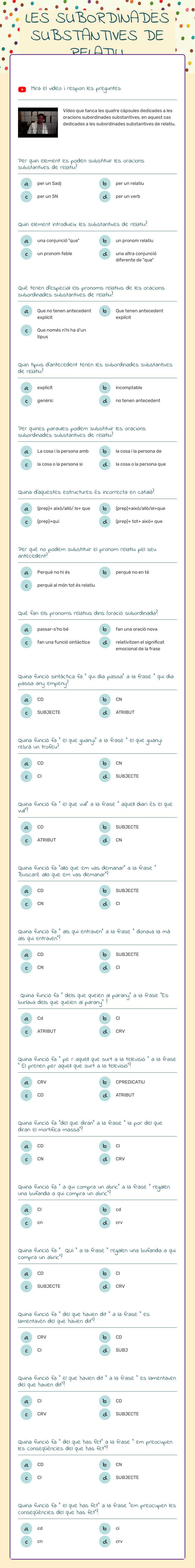 LES SUBORDINADES SUBSTANTIVES DE RELATIU worksheet preview image