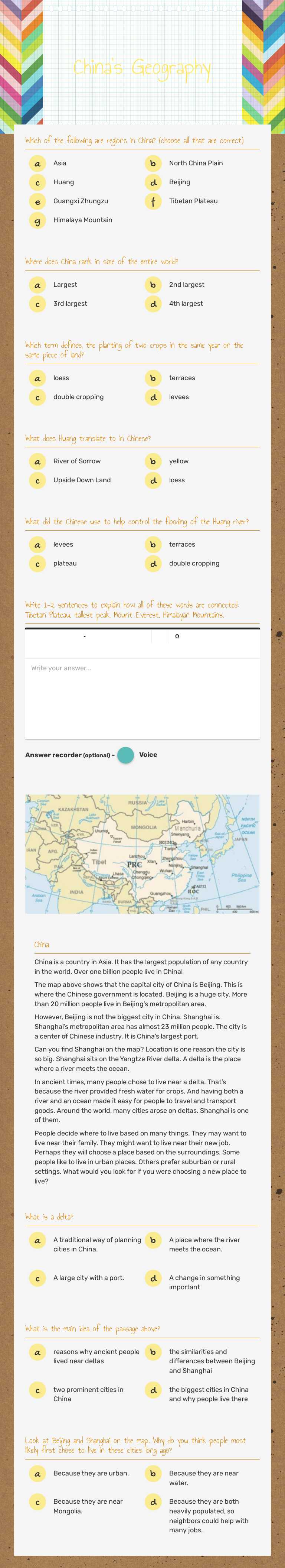 China's Geography worksheet preview image