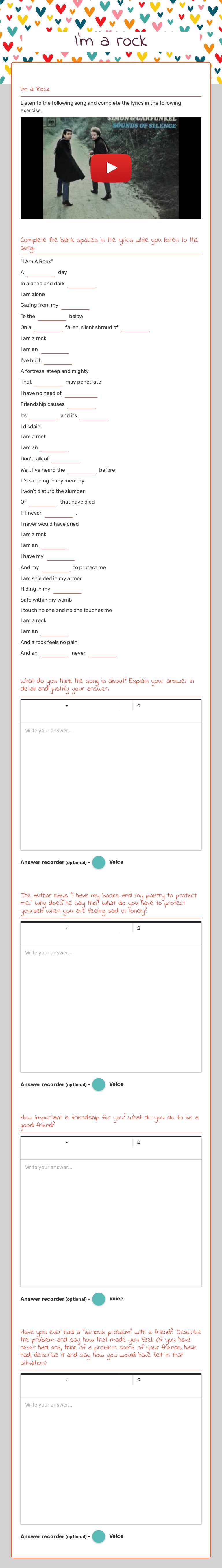 I'm a rock worksheet preview image
