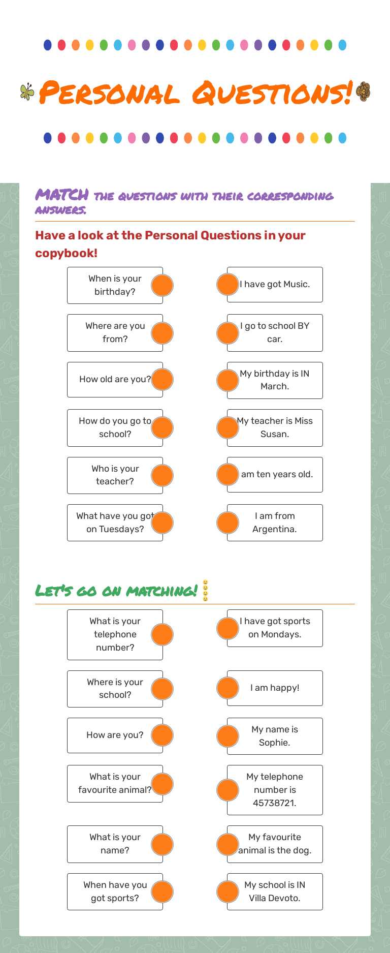 Personal Questions! worksheet preview image