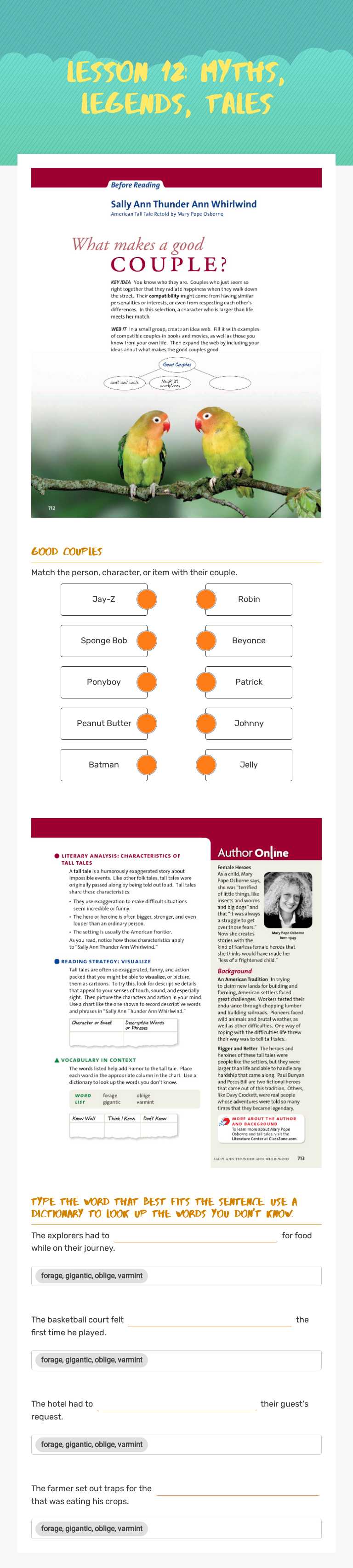 Lesson 12: Myths, Legends, Tales worksheet preview image