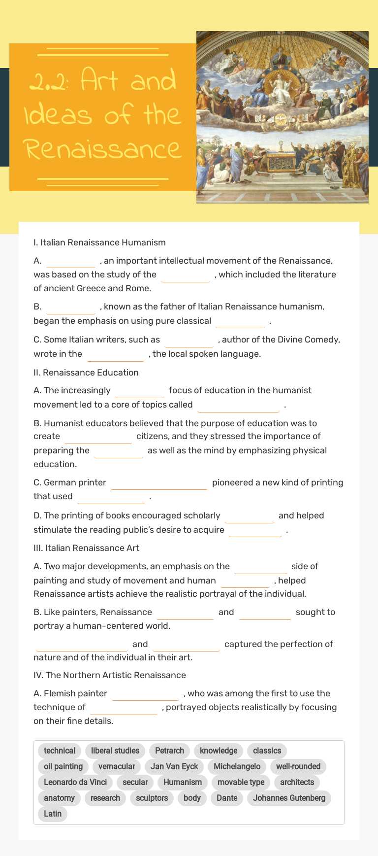 2.2:  Art and Ideas of the Renaissance Grade 9 worksheet preview