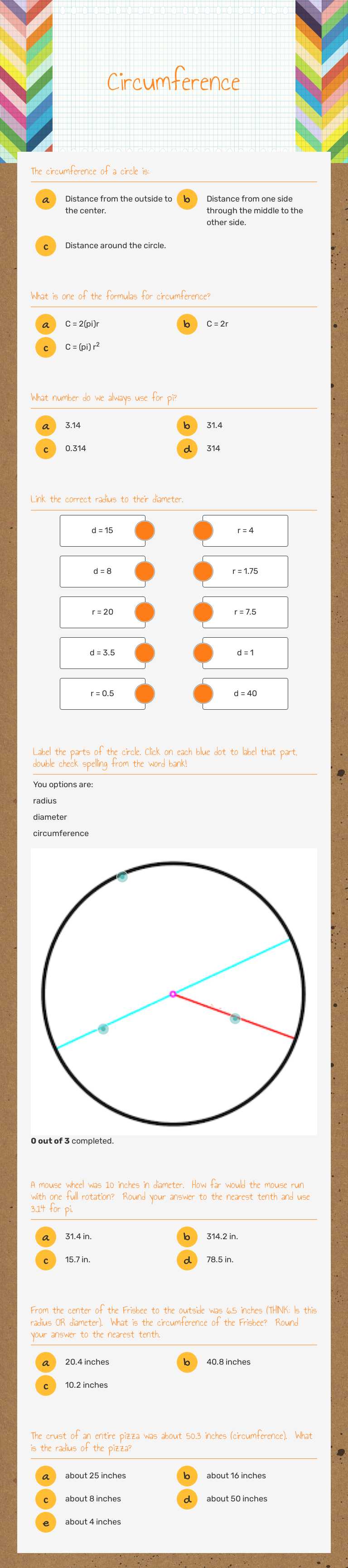 Circumference worksheet preview image