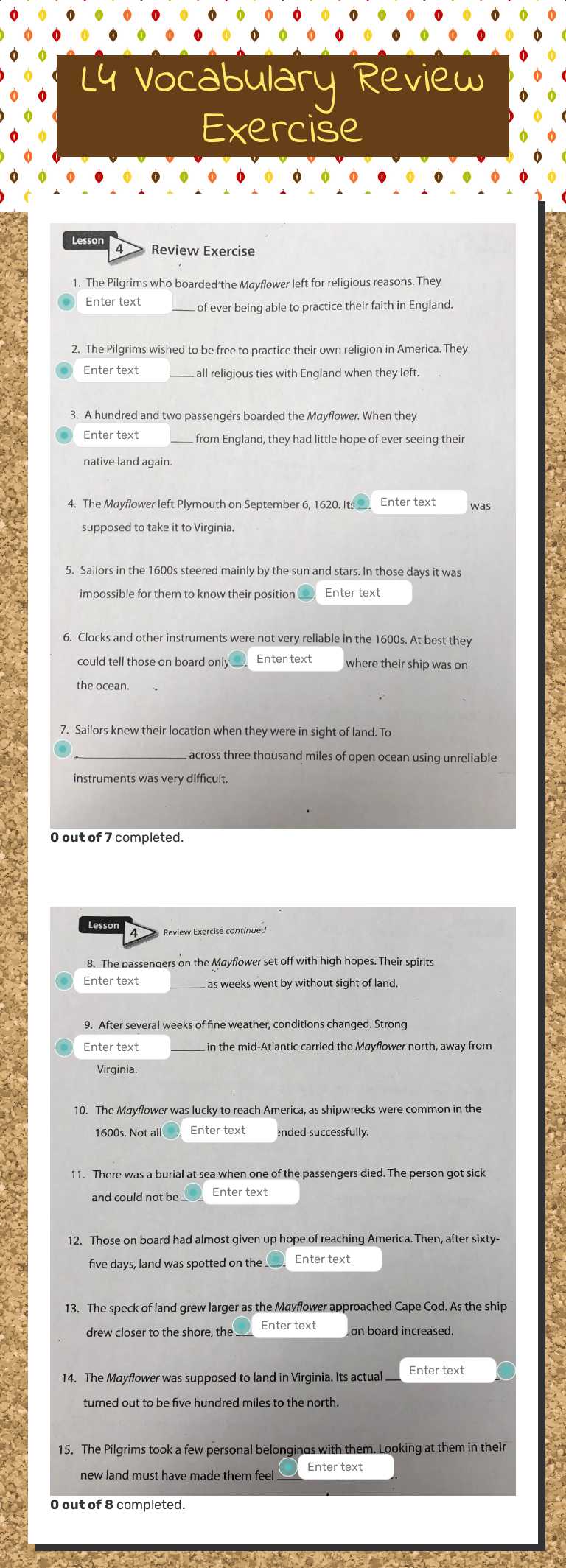 L4 Vocabulary Review Exercise Grade 5 worksheet preview