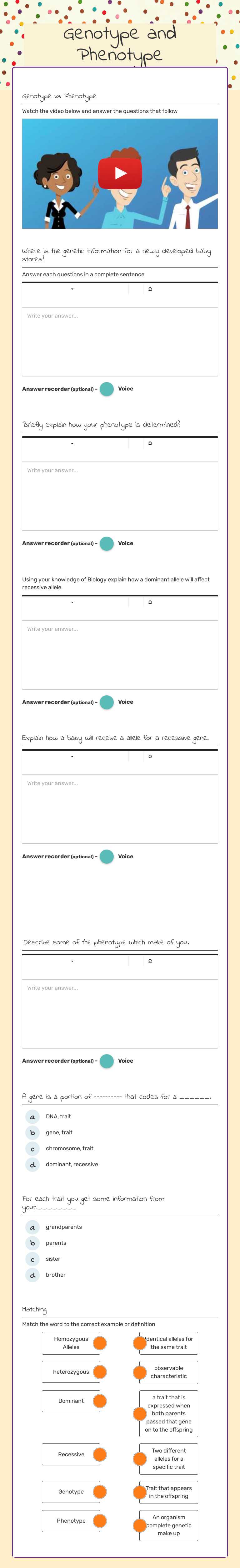 Genotype and Phenotype worksheet preview image