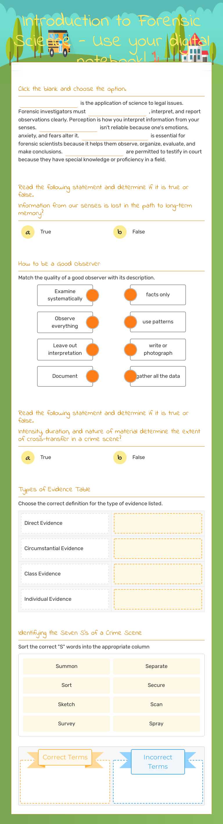 Introduction to Forensic Science - Use your digital notebook! Grade 11 worksheet preview