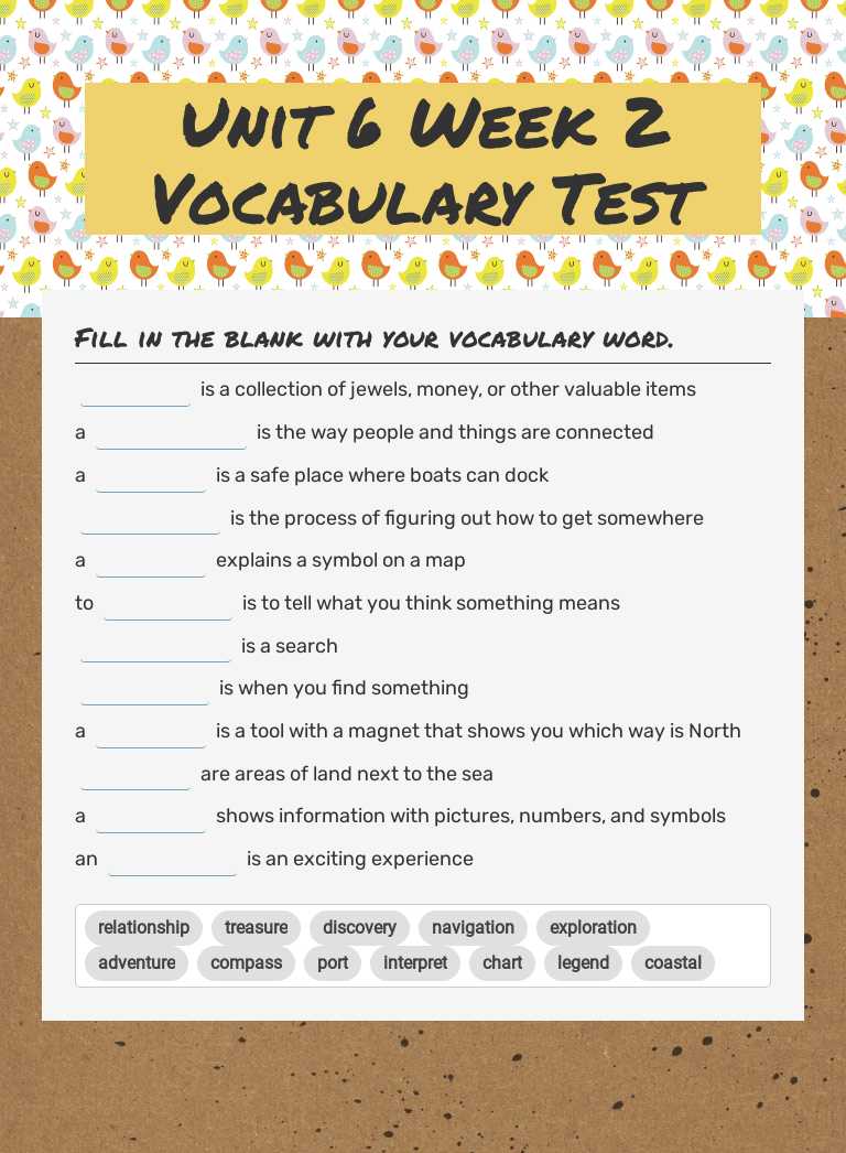 Unit 6 Week 2 Vocabulary Test worksheet preview image