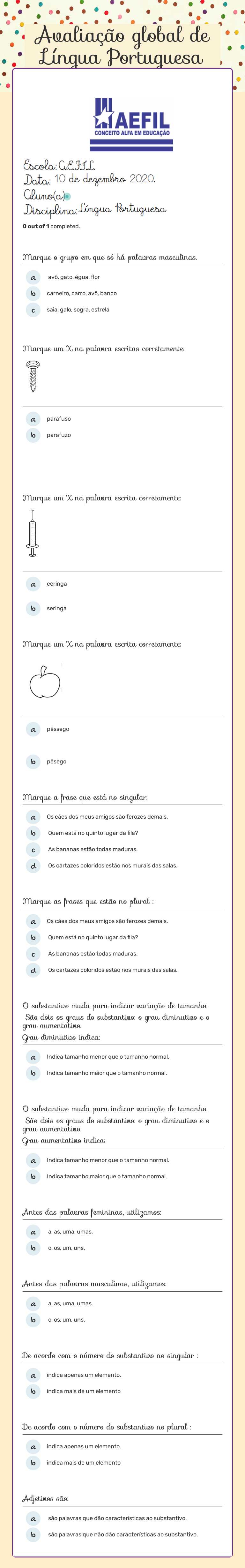 Avaliação global de Língua Portuguesa Grade 2 worksheet preview