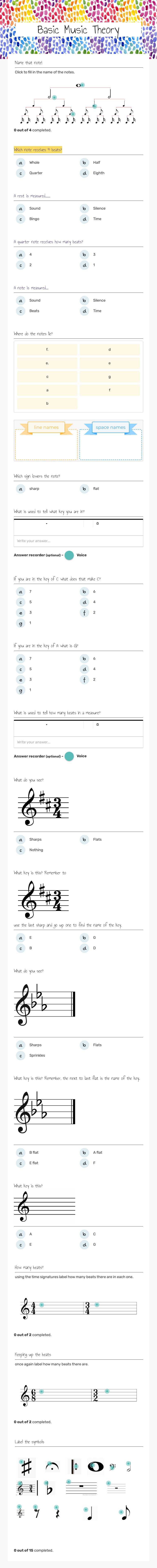 Basic Music Theory worksheet preview image