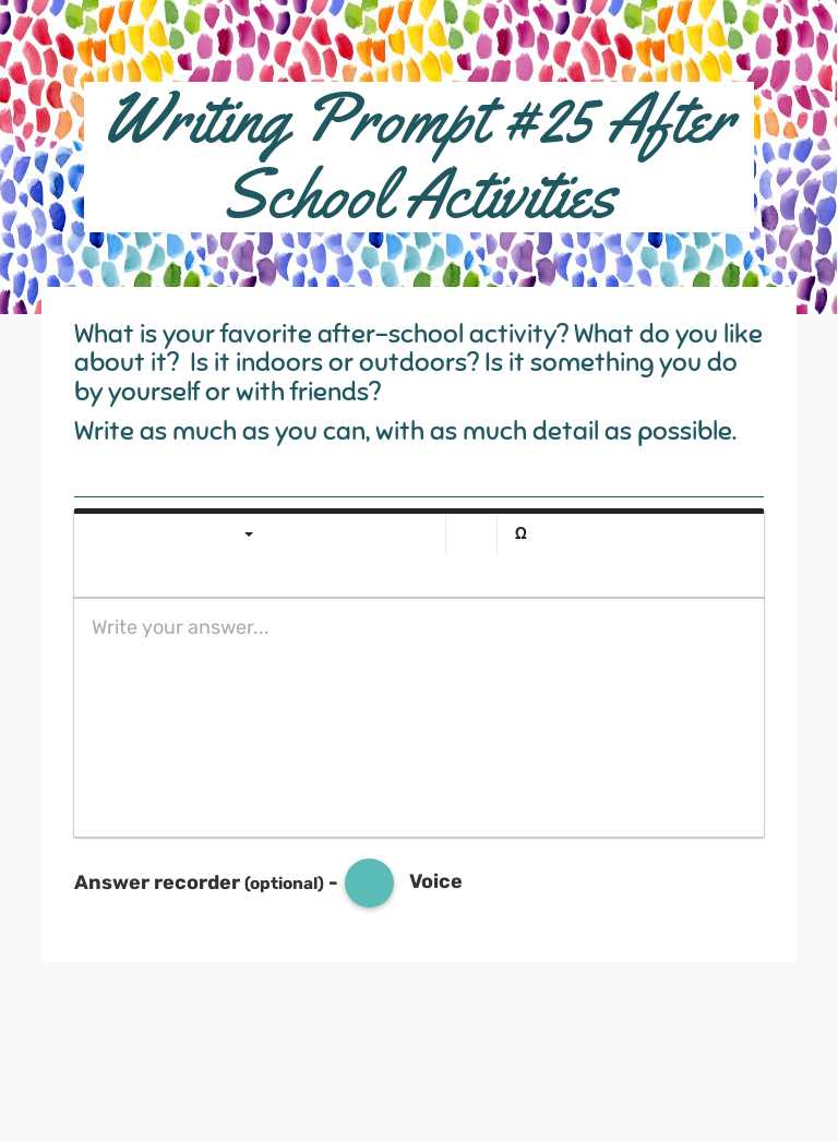 Writing Prompt #25 After School Activities worksheet preview image
