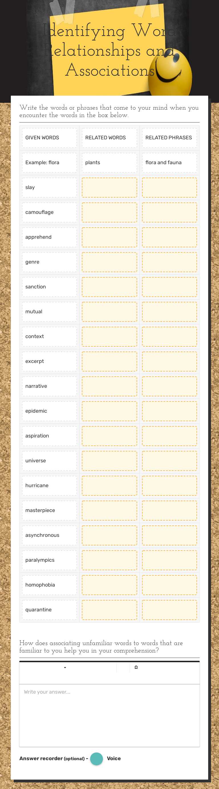Identifying Word Relationships and Associations worksheet preview image