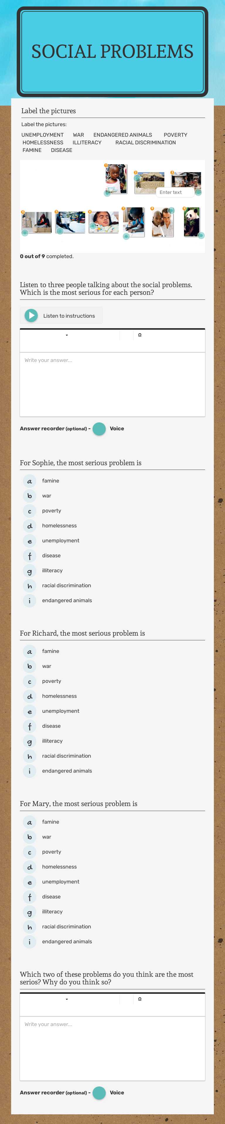 Social problems Grade 8 worksheet preview