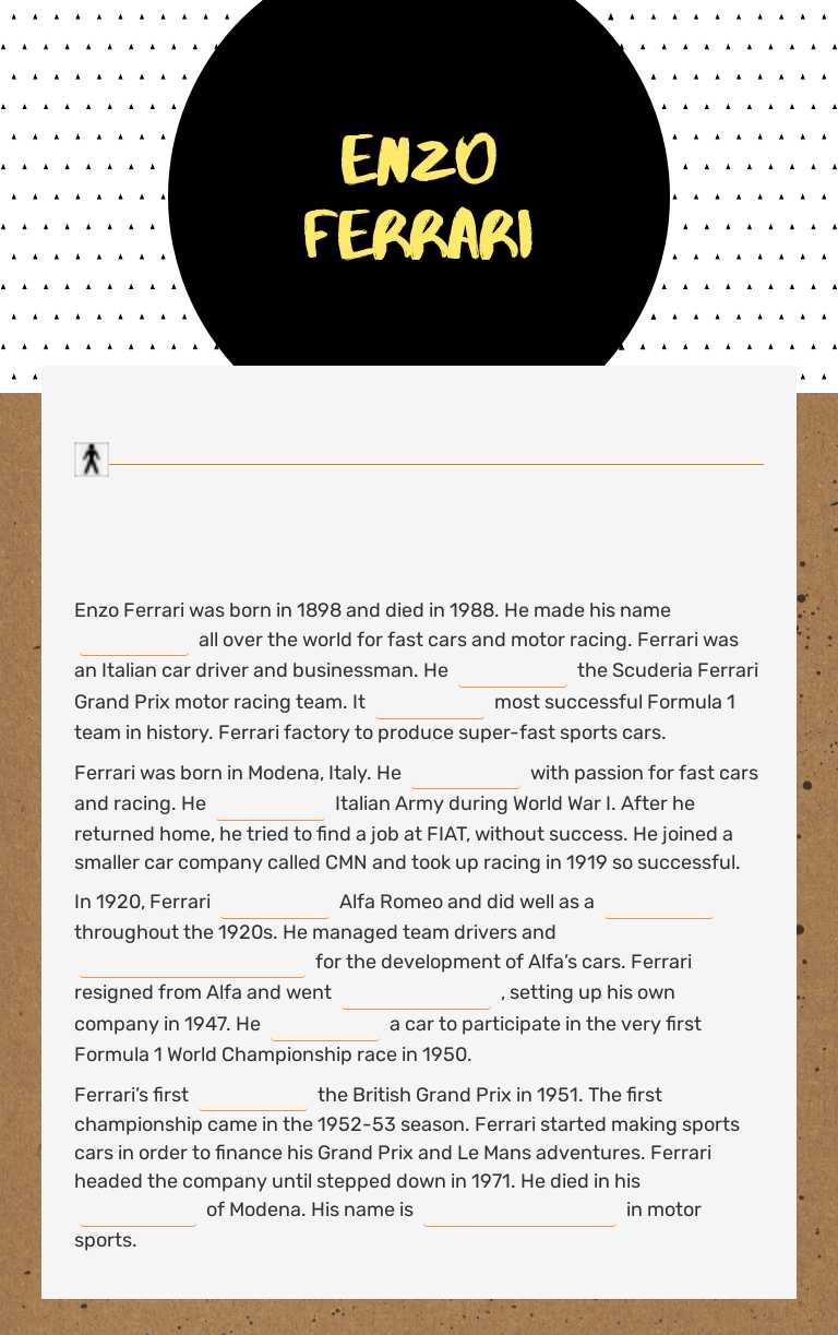 Enzo Ferrari worksheet preview image