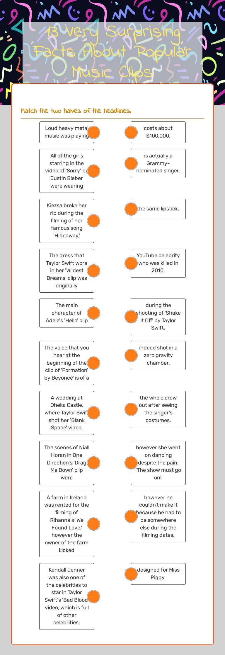 13 Very Surprising Facts About Popular Music Clips worksheet preview image