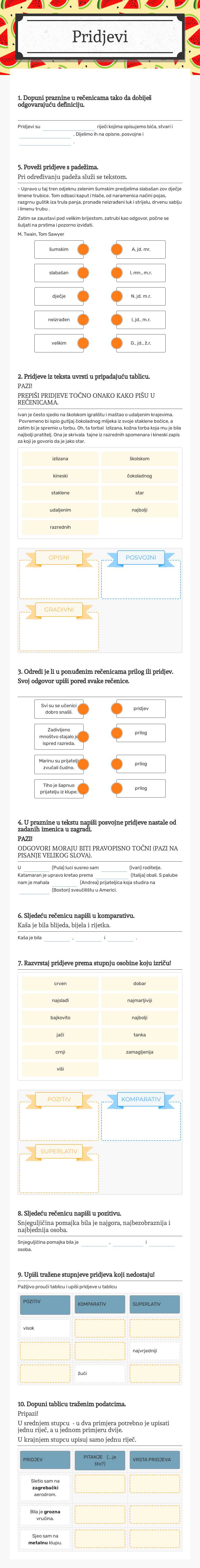 Pridjevi worksheet preview image