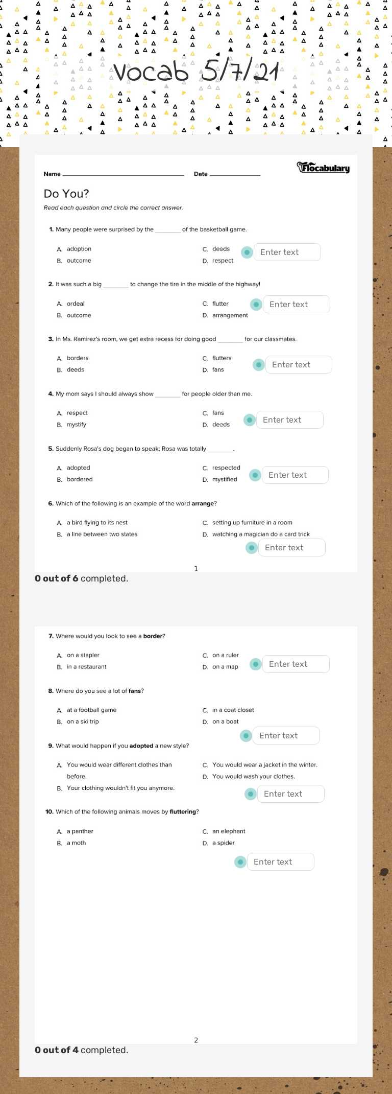 Vocab 5/7/21 worksheet preview image