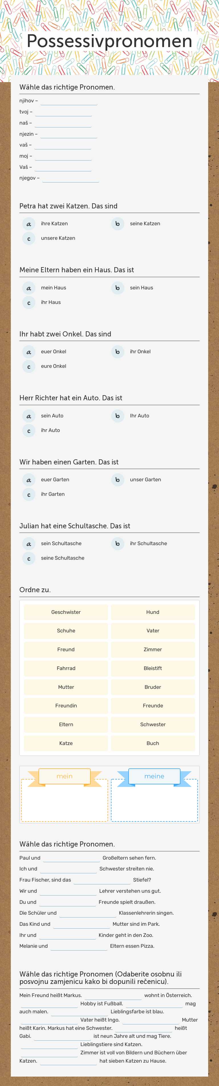 Possessivpronomen worksheet preview image