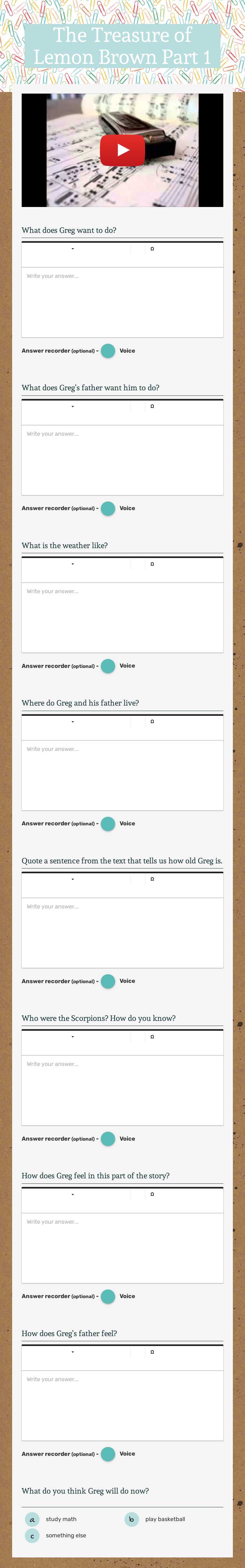 The Treasure of Lemon Brown Part 1 Grade 11 worksheet preview