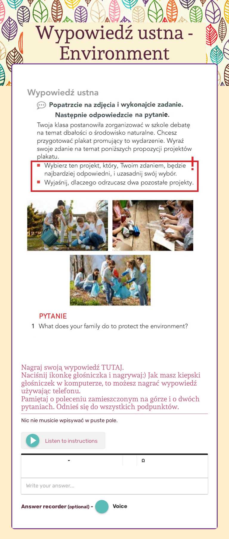 Wypowiedź ustna
- Environment worksheet preview image