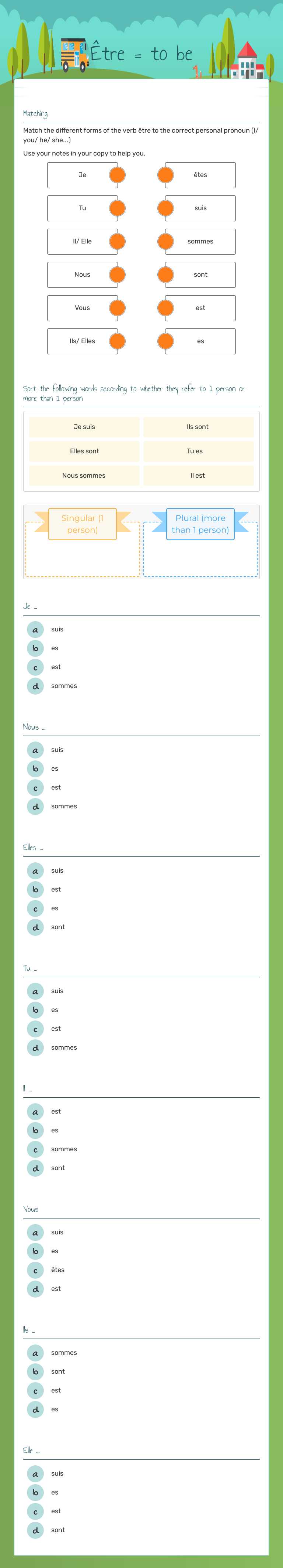 Être = to be worksheet preview image