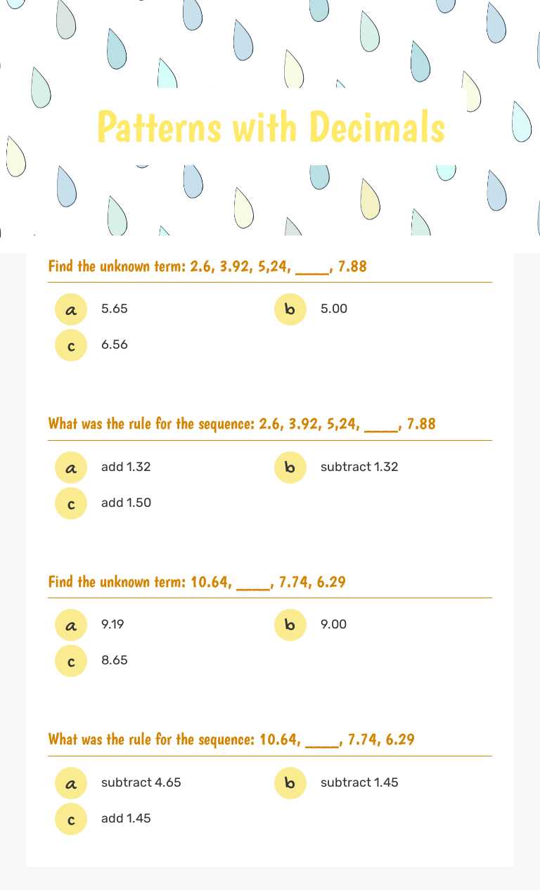 Patterns with Decimals worksheet preview image