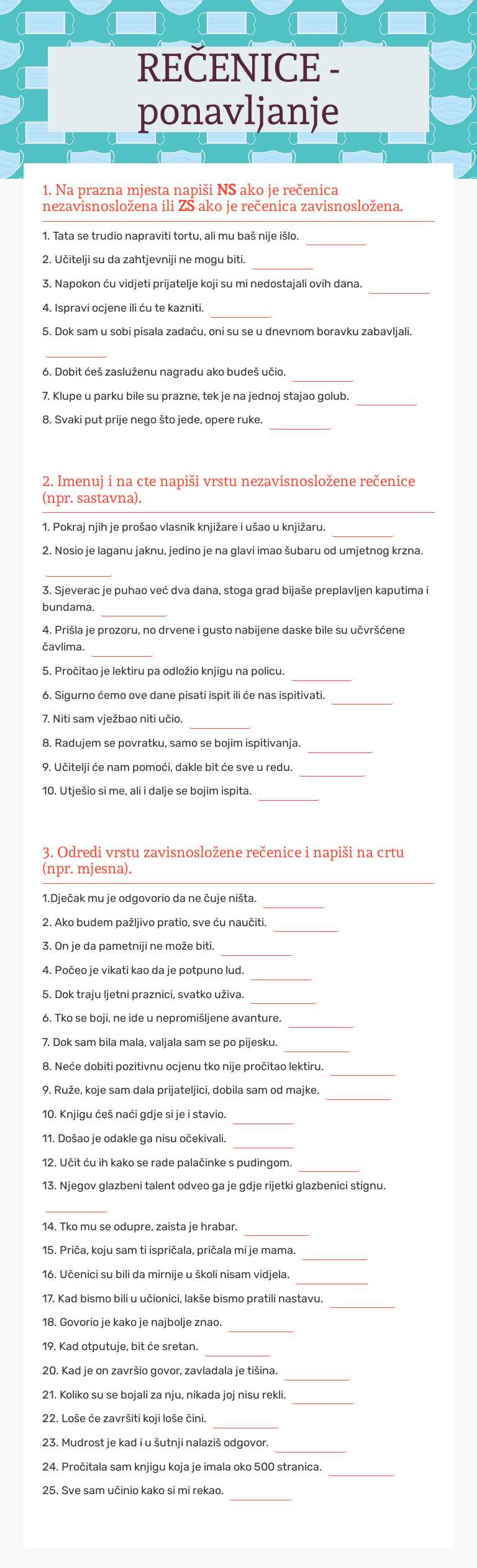 REČENICE - ponavljanje Grade 7 worksheet preview