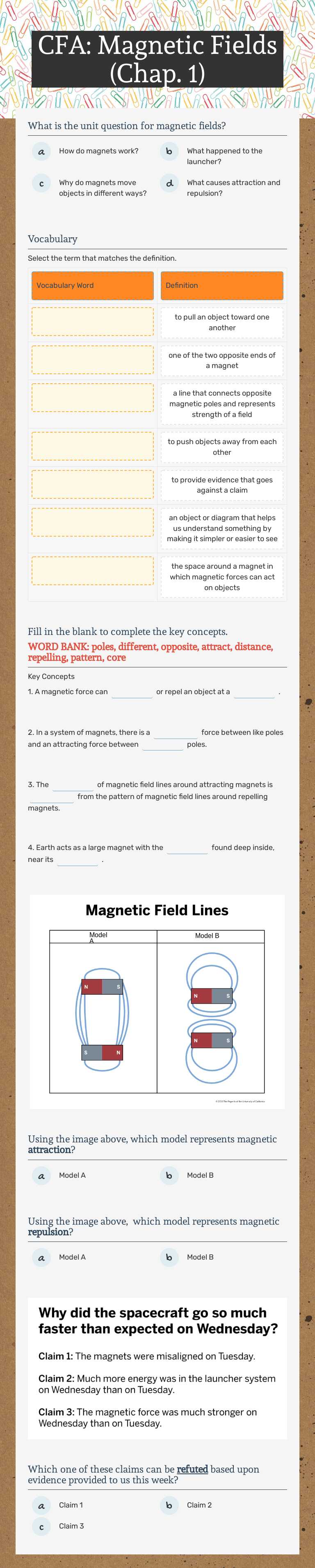 CFA: Magnetic Fields (Chap. 1) worksheet preview image
