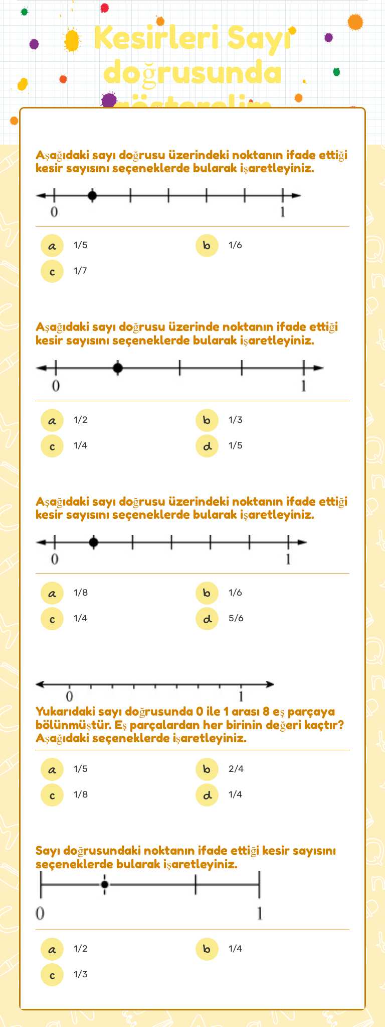 Kesirleri Sayı doğrusunda gösterelim Grade 3 worksheet preview