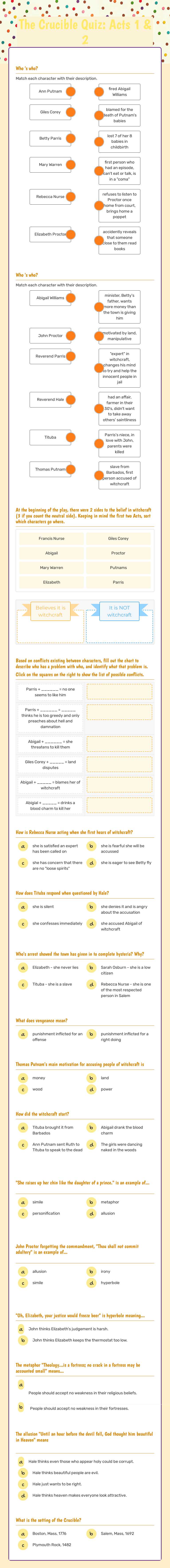 The Crucible Quiz:        Acts 1 & 2 worksheet preview image