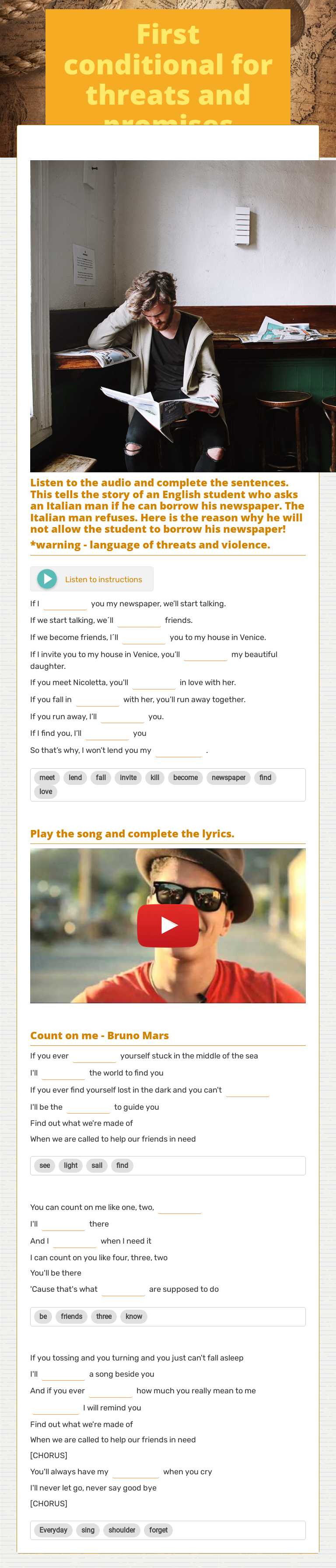 First conditional for threats and promises worksheet preview image