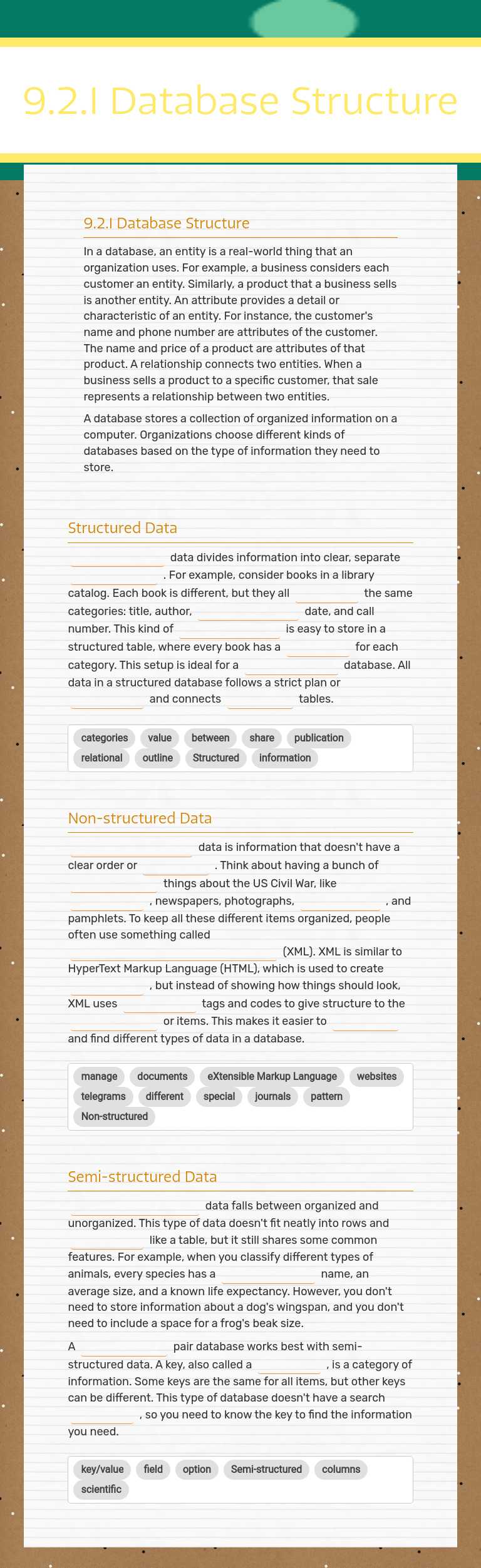 9.2.1 Database Structure worksheet preview image