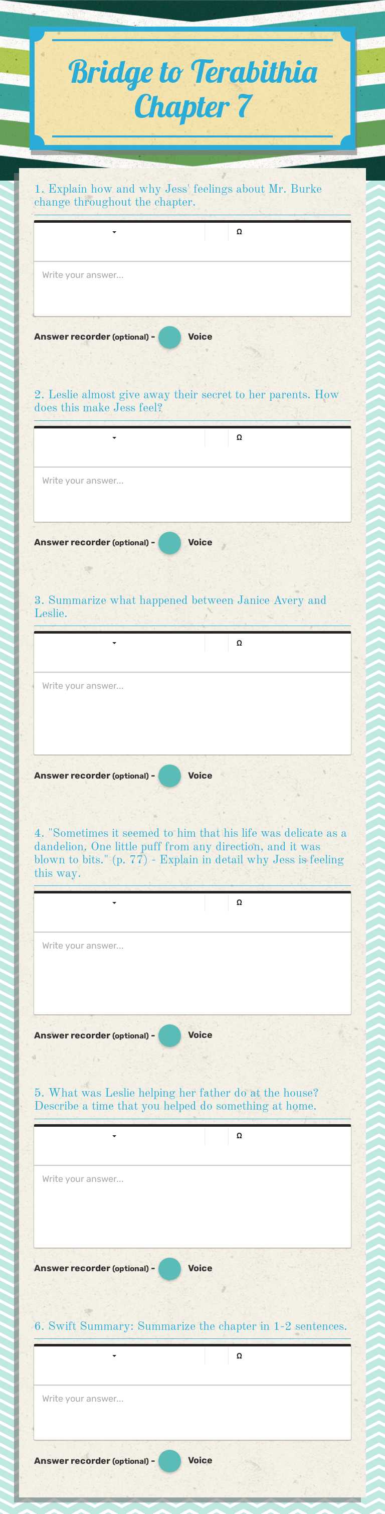 Bridge to Terabithia
Chapter 7 worksheet preview image