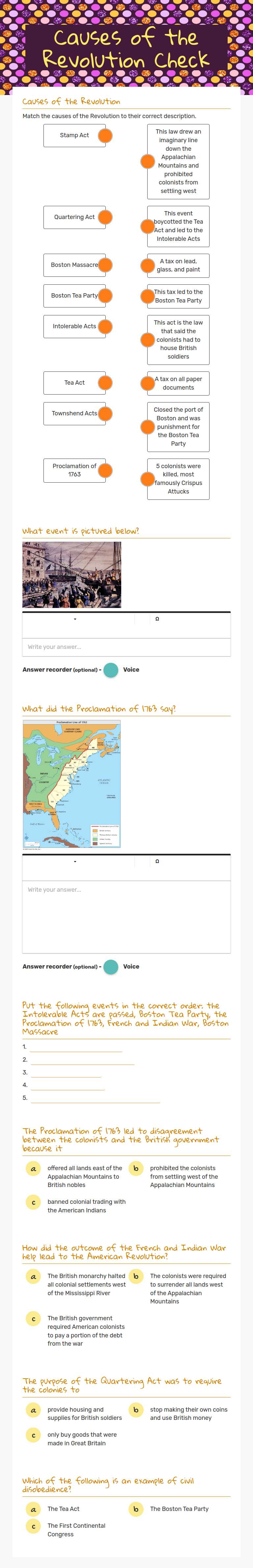 Causes of the Revolution Check worksheet preview image